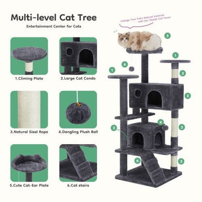 54 Inch Cat Tree, Indoor Cat High-rise Multi-story Tower - My Store - - #tag1# 