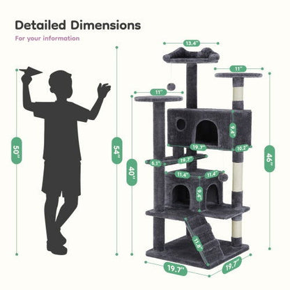 54 Inch Cat Tree, Indoor Cat High-rise Multi-story Tower - My Store - - #tag1# 