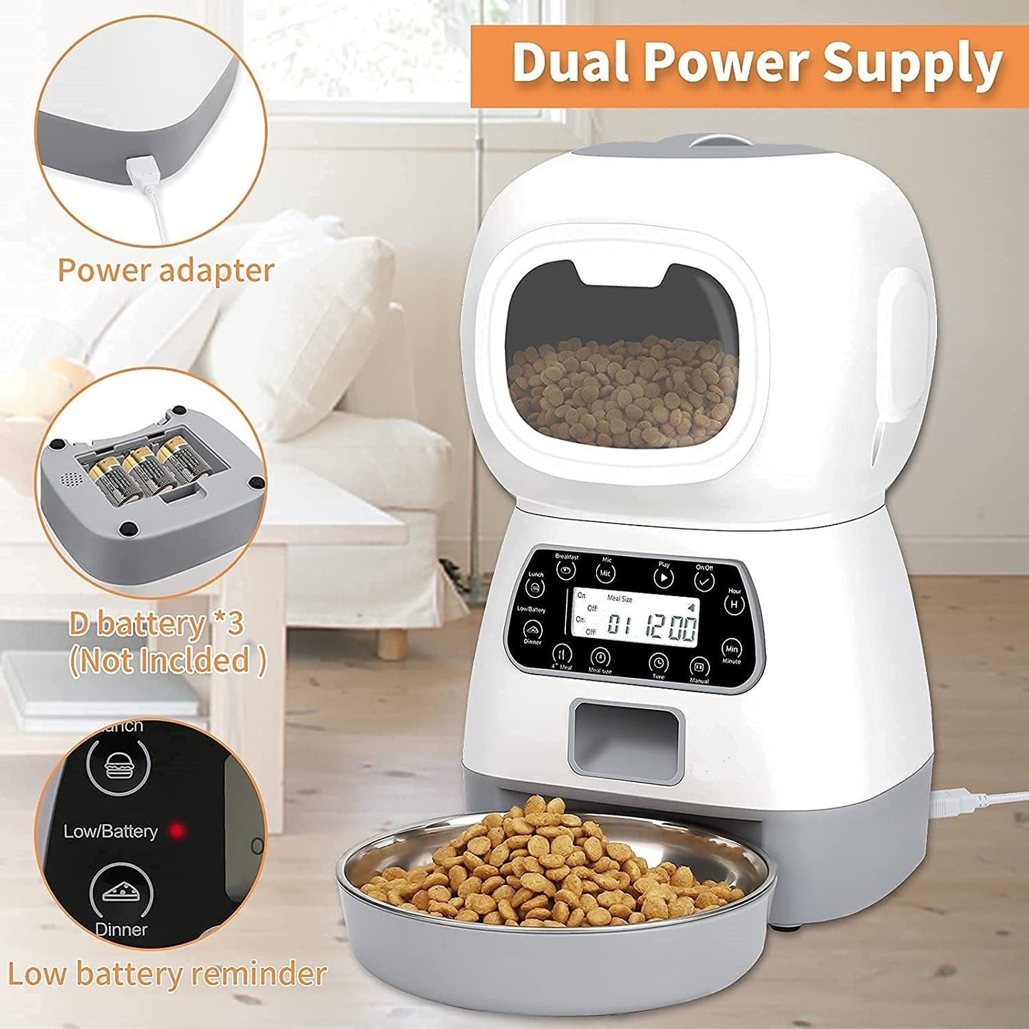 Cat And Dog Food Automatic Dispenser Stainless Steel  With Recording Timing Feeding - maxsophie.com